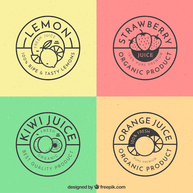 Retro Pack Of Four Round Fruit Labels Free Vector