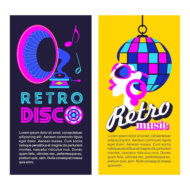 Premium Vector | Retro party poster. disco ball and gramophone.