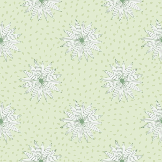 パステルグリーン色のドットと背景に花模様のレトロなパターン ベクトルイラスト プレミアムベクター