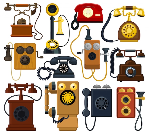 Premium Vector | Retro phone cartoon set icon. illustration vintage ...