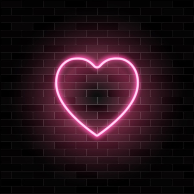 Premium Vector Retro Pink Glowing Neon Heart Sign On Black Brick Wall Background 