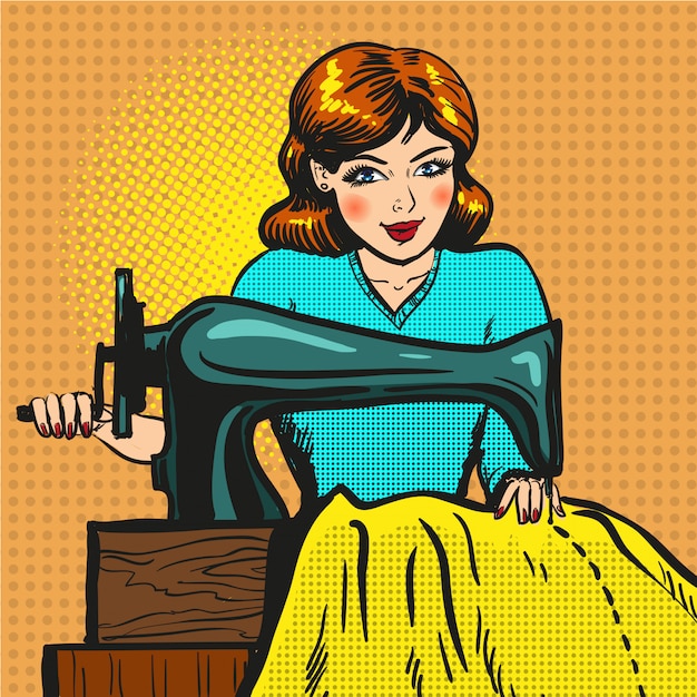 Vector Retro Pop Art Illustration Of Seamstress Sewing On Machine Stock My Xxx Hot Girl