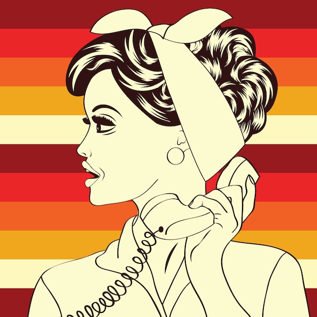 Free Vector Retro pop art illustration of woman at telephone