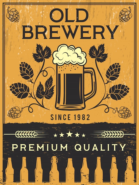 Premium Vector | Retro poster of brewery. template