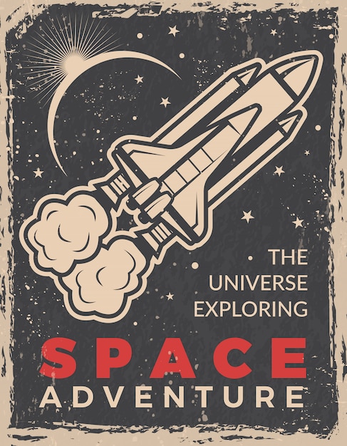 Retro poster with space shuttle. Premium Vector