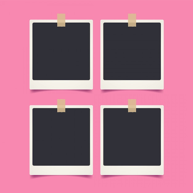 Retro realistic blank instant polaroid photo set Premium Vector