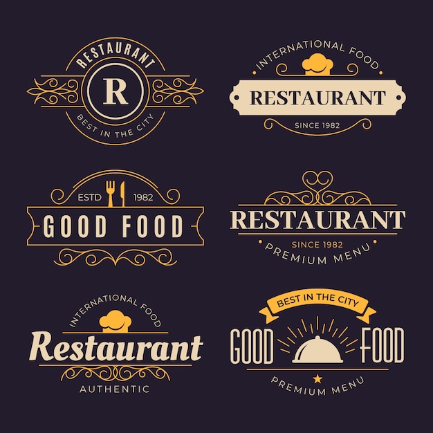 Download Retro restaurant logo with golden design | Free Vector