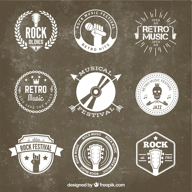 Free Vector | Retro rock festival badges Vintage Music Logos