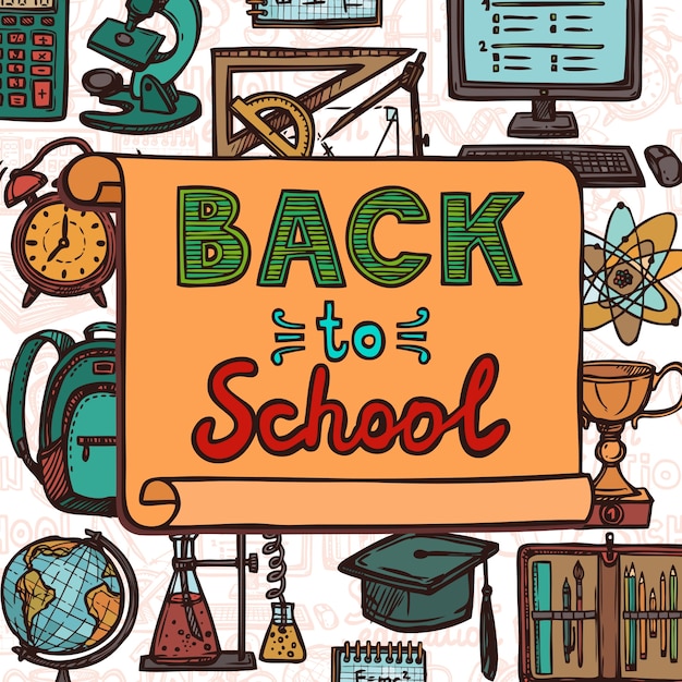 Retro school and university education colored sketch icons back to school poster vector illustration Free Vector Retro school and university education colored sketch icons back to school poster vector illustration Free Vector