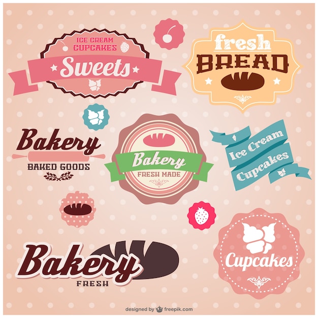 Retro set of bakery stickers Vector | Free Download