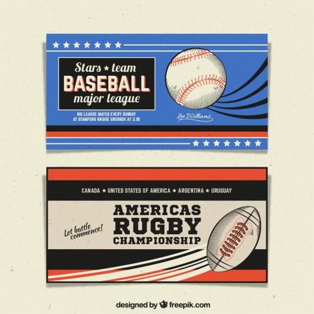 Retro sport banners with drawings