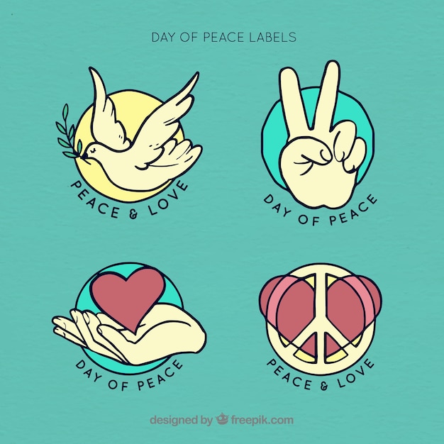 Retro stickers set with symbols of peace
