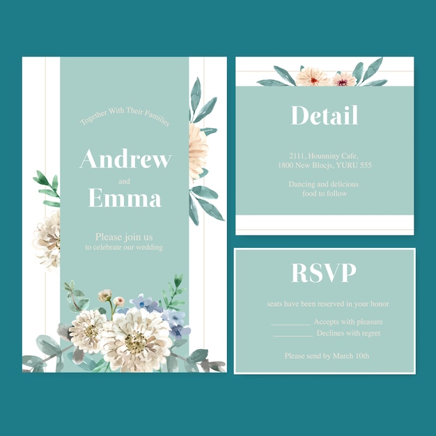 レトロなスタイルの花エンバーグロー結婚式カード花の水彩イラスト 無料のベクター