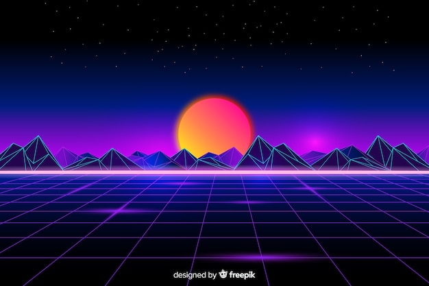 Retro style futuristic landscape background Vector | Free Download