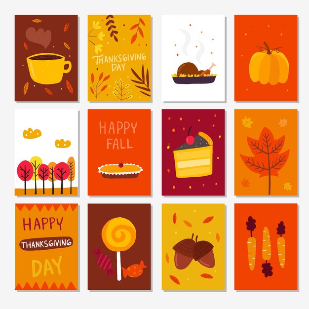 Retro thanksgiving cards pack