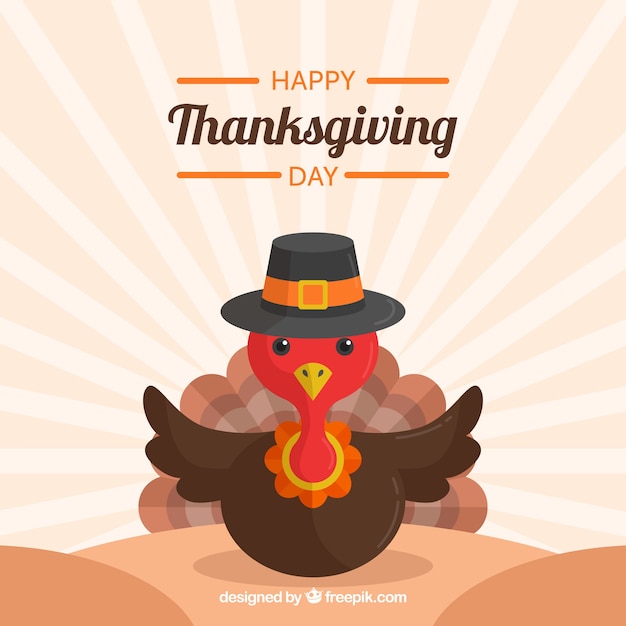 Retro thanksgiving day background with lovely\
turkey