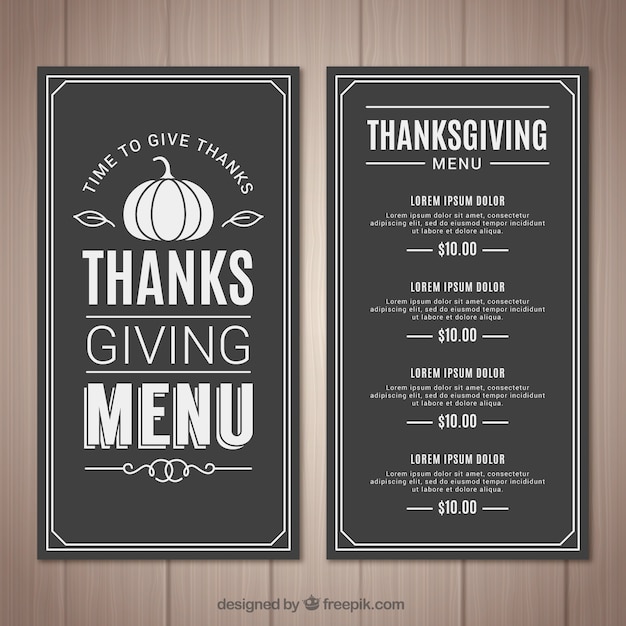 Retro thanksgiving menu on blackboard\
effect