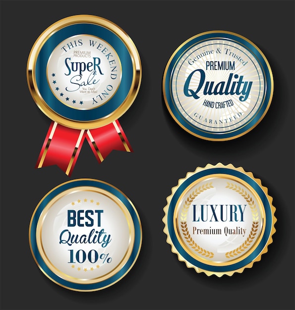 Premium Vector Retro Vintage Golden Badges And Labels Collection