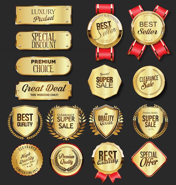 Premium Vector | Retro vintage golden laurel wreath badge and shields ...