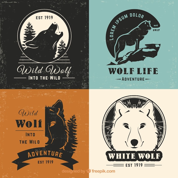 Retro vintage wolf logo collection Vector | Free Download