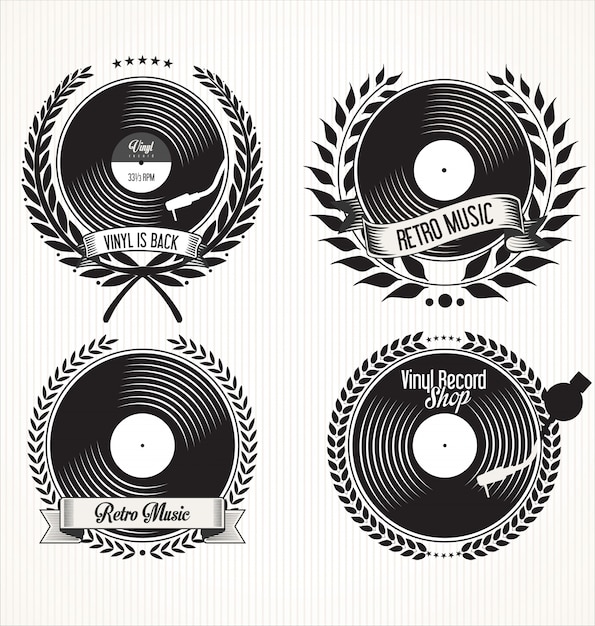 Download Retro vinyl records badges | Premium Vector