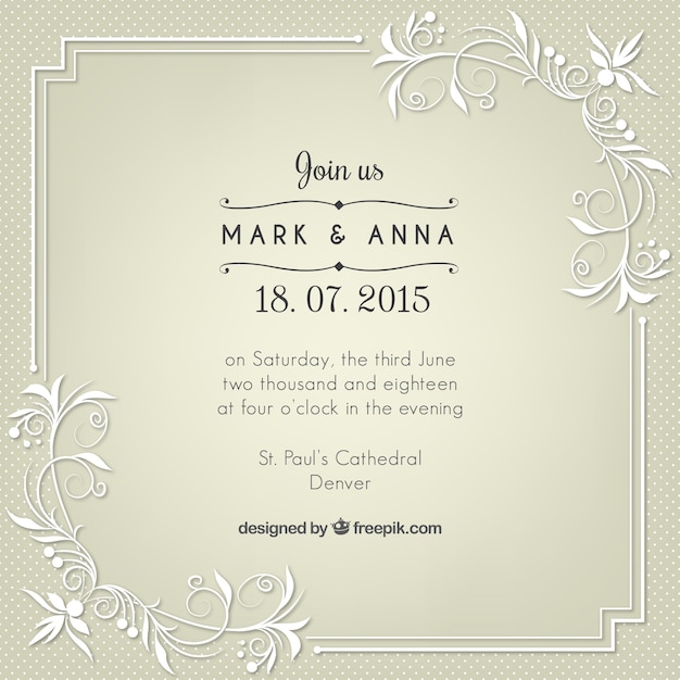 Download Retro wedding invitation with floral details Vector | Free Download