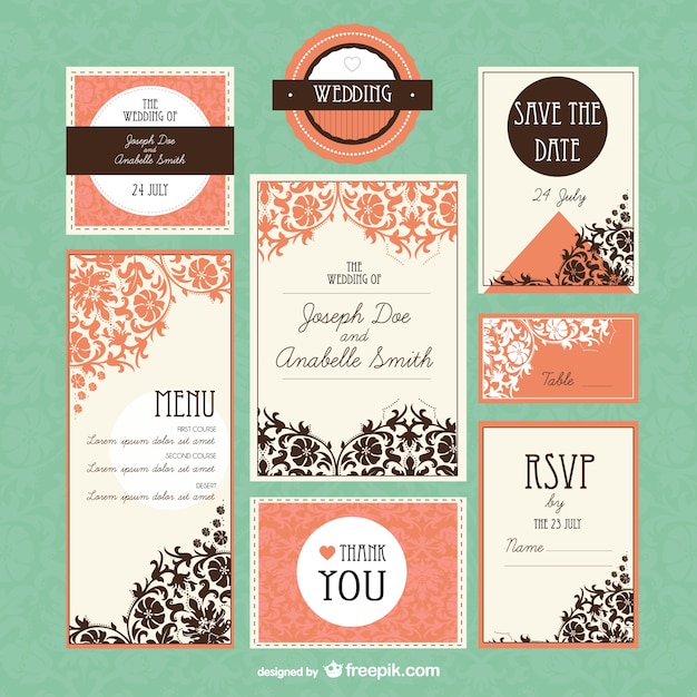 Download Free Vector | Retro wedding mock-up set