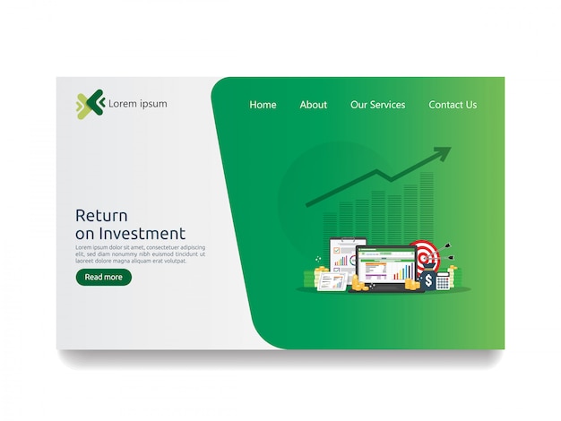 Return on investment roi and seo data analytic landing page Premium Vector