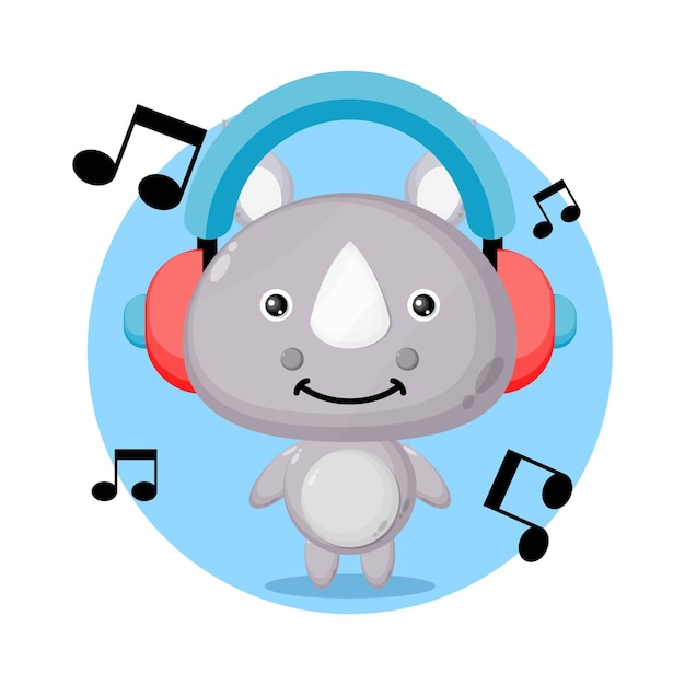 Premium Vector | Rhino music cute character logo