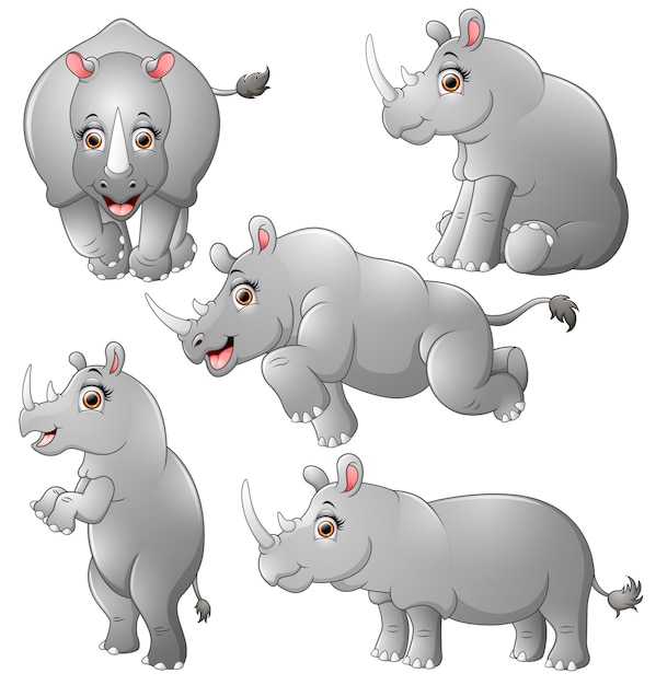 Premium Vector | Rhinoceros cartoon set collection