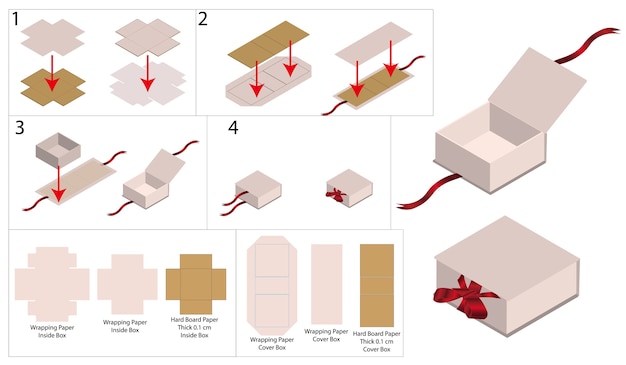 Download Premium Vector | Ribbon rigid box mockup with dieline