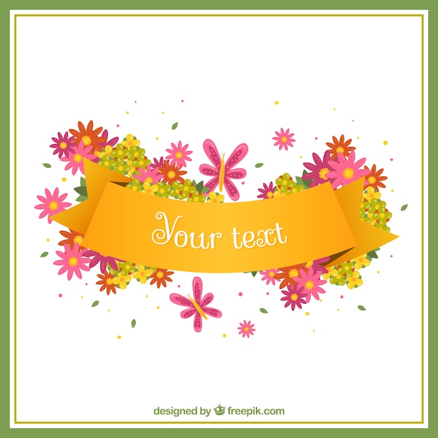 Download Ribbon template with flowers Vector | Free Download