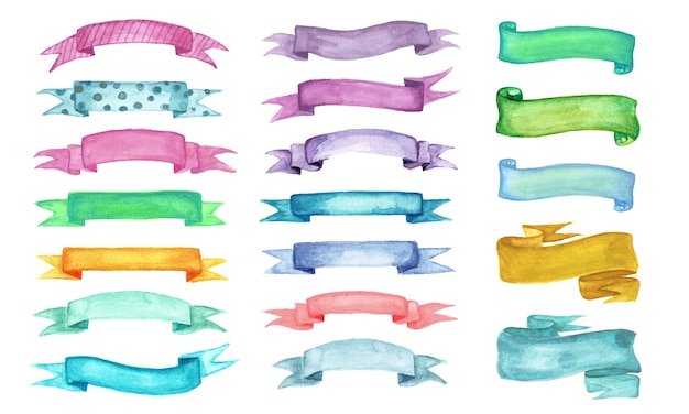 Premium Vector Ribbon Watercolor Set Isolated