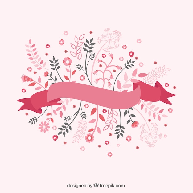 Ribbon with flowers in pink tones