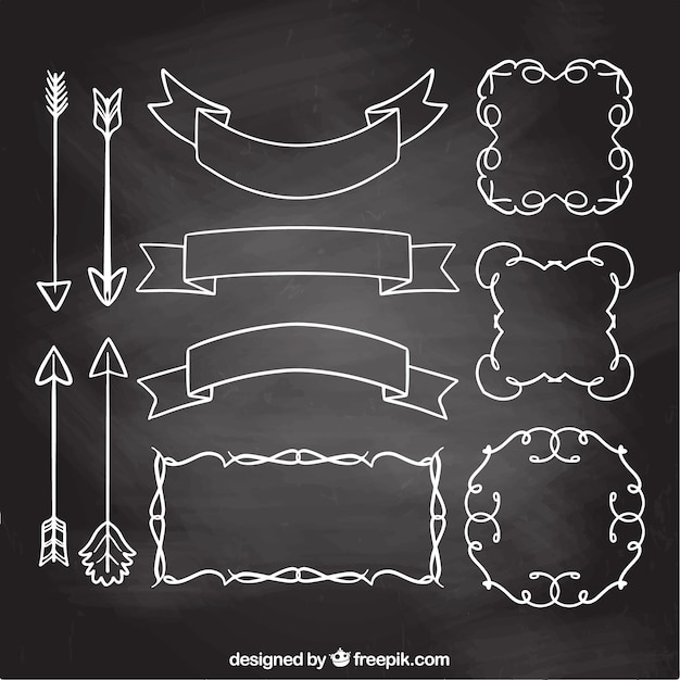 Download Ribbons, frames and arrows collection in chalkboard style ...