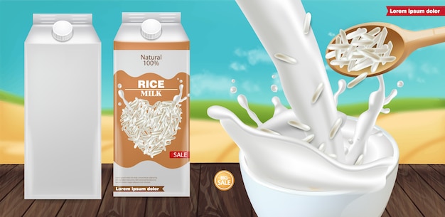 Rice milk splash mockup | Premium Vector