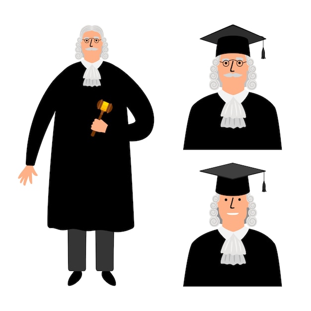 リヒター 漫画裁判官イラスト 白で隔離されるマントルの法廷キャラクター プレミアムベクター