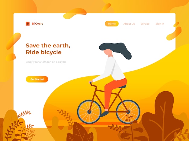 Riding bicycle for website and mobile development. Premium Vector