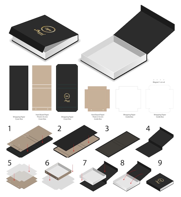 Download Premium Vector Rigid Magnet Box Template 3d Mockup With Dieline PSD Mockup Templates