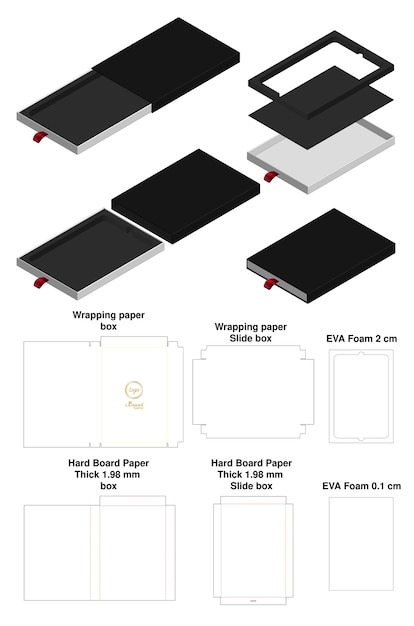 Download Premium Vector | Rigid slide sleeve box mockup with dieline