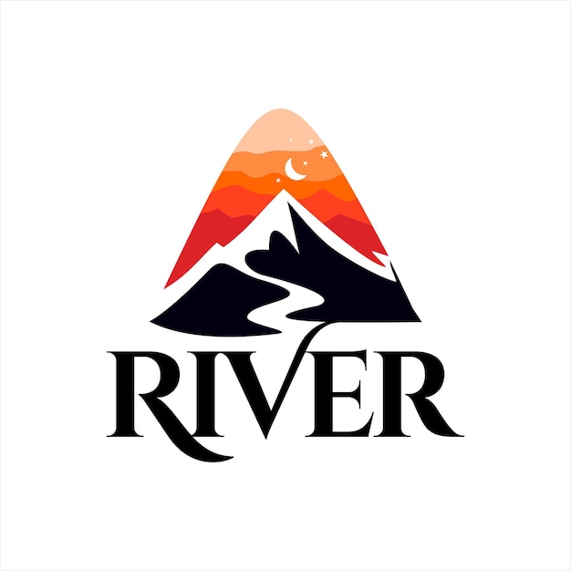 Premium Vector | River logo simple mountain creek and sunset