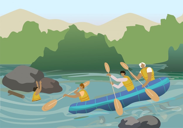 Premium Vector | River rescuers team cartoon