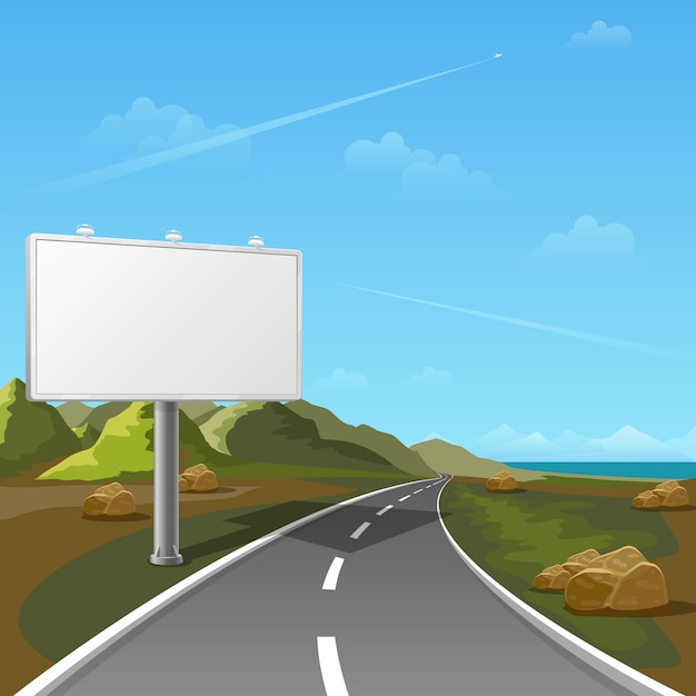 風景の背景を持つ道路看板 看板広告 広告空白 屋外看板 ポスター看板イラスト 無料のベクター