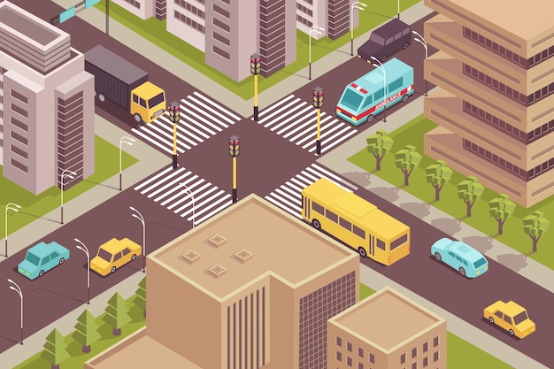 Free Vector | Road city isometric scenery with birds eye ...