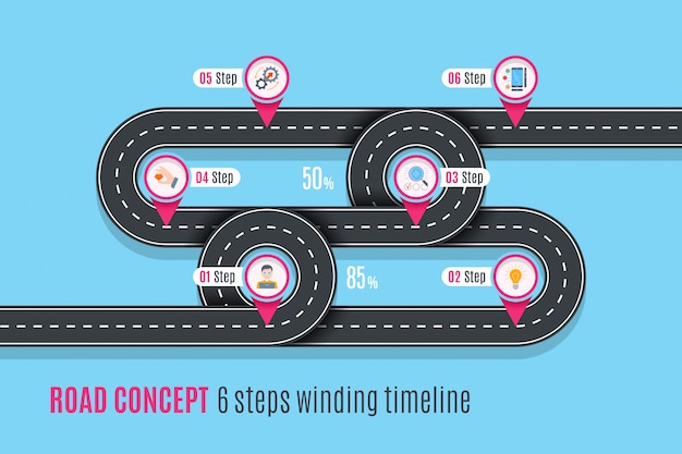 Road concept timeline, infographic chart, flat style Premium Vector