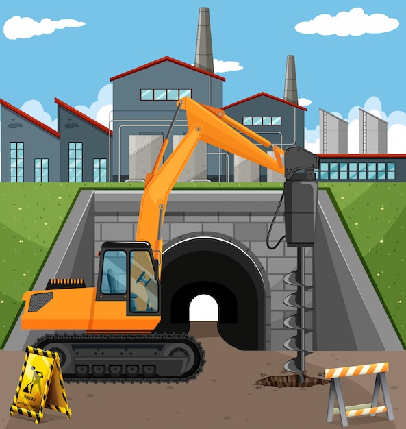 Free Vector | Road construction scene with driller