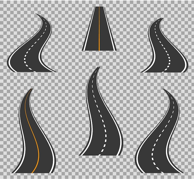 Road icons footpath bending and high ways. road curves geometric design Premium Vector