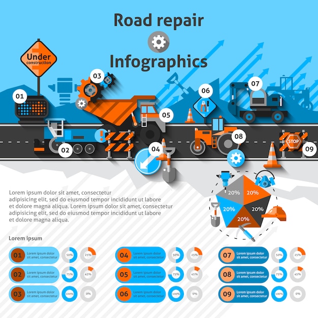 Free Vector Road Repair Infographics 8692