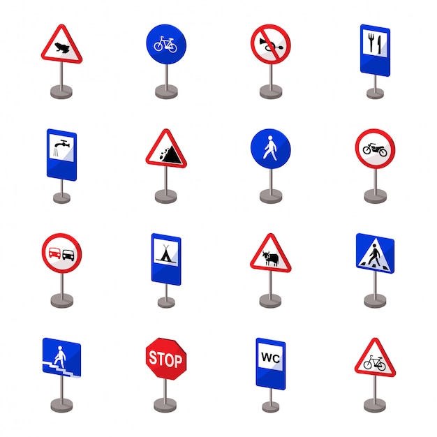 道路標識漫画は アイコンを設定します 矢印分離漫画セットアイコン イラスト道路標識 プレミアムベクター