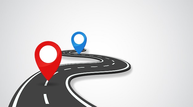 The road with gps pin indicates the beginning and end of the journey. Premium Vector